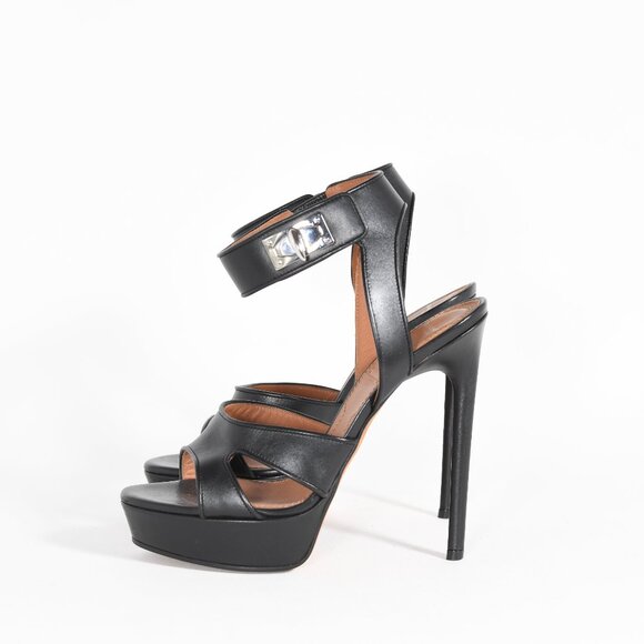 Givenchy Black Leather Shark Tooth Ankle Strap Platform Sandals Size 37 - Picture 4 of 12